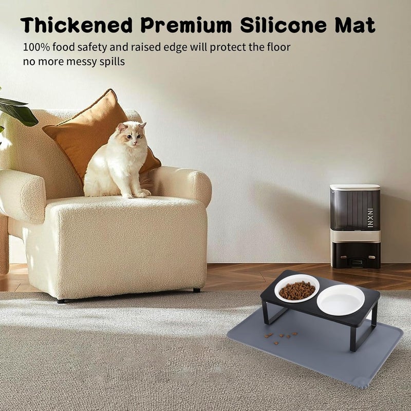 Summark Elevated Whisker Friendly Cat Bowls, 15 Tilted Stand Anti Vomiting Raised Dishes for Food and Water,2 Ceramic Bowls for Cats and Puppy,Black - Image 3